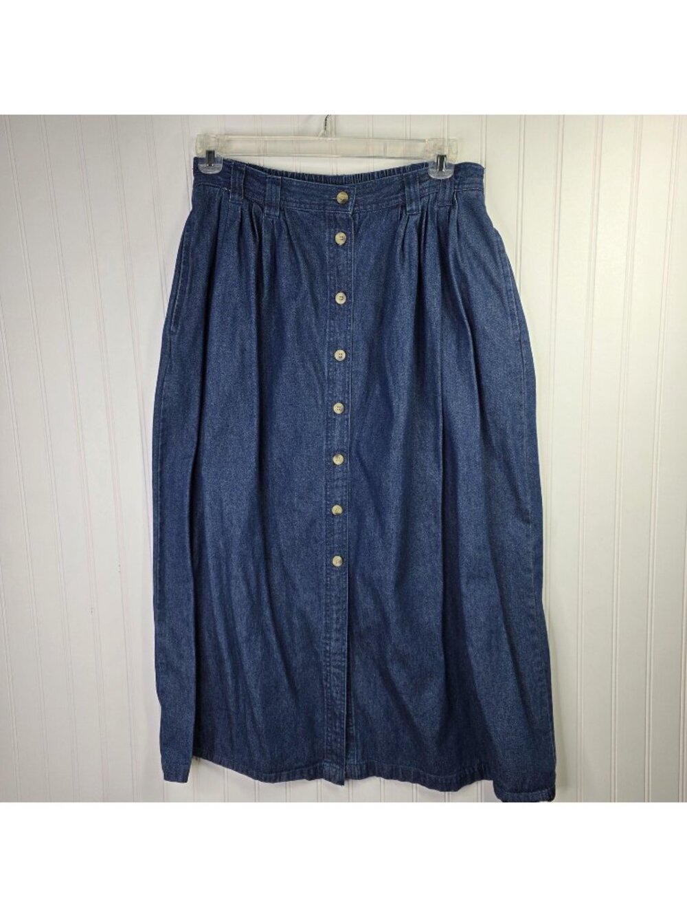 Vintage TY Wear Denim Maxi Skirt Womens 14 Blue Button Full Boho Western Prairie